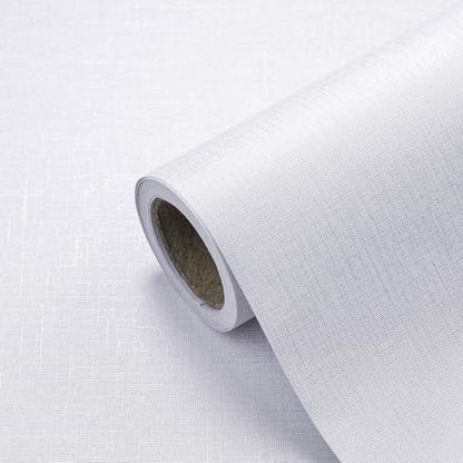 CAX Grasscloth Peel and Stick Wallpaper White Contact Paper 15.7"x118" White Grasscloth Wallpaper Self-Adhesive Removable Wall Paper Waterproof Faux Linen Wall Papers for Living Room Bed Room Cabinets