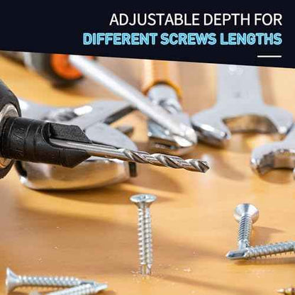 Countersink Drill Bit Set 5 pc,3in1 Woodworking Counterbore Hole Drill Bits,Tapered Countersink Bit,Depth Adjustable M2 Pilot Drill Bits, 82-Degree Chamfer, 1/4¡±Hex Shank