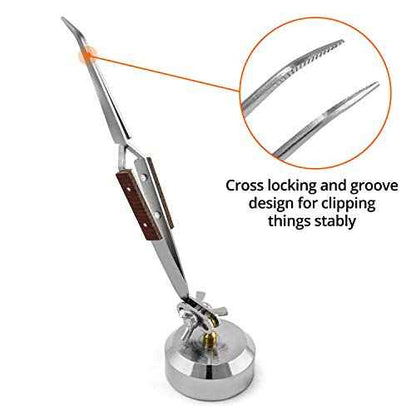 QWORK Third Hand Tweezers, Cross Locking Jewelry Welding/Soldering Tweezers with Base 360¡ÆRotation, Jewelry Making Repair Kit