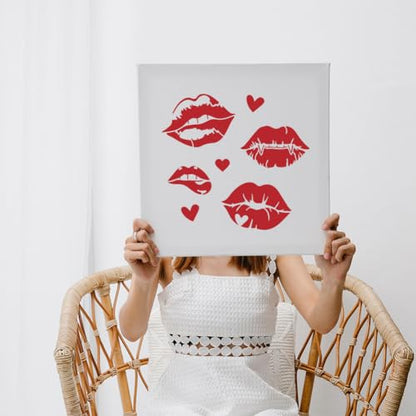 MAYJOYDIY Lip Stencil Kiss Lips DIY Stencil 11.8¡¿11.8inch Large Love Lips Lipstick Mouth with Paint Brush Reusable Woman Lip Print Templates for Wood Wall Furniture Canvas Decor