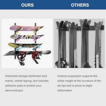 Skateboard Rack Wall Mount ? Skateboard Wall Hanger, Snowboard Display Wall Mount, Ski Holder | 4-Floor Skateboard & Ski & Snowboard Storage Rack | Snowboard & Ski Lover Gifts