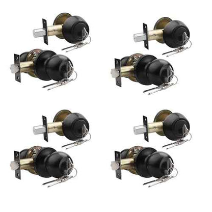 Knobonly Keyed Alike Exterior Door Knob, Round Outdoor Lock with One Sided Deadbolt, Stainless Steel, Matte Black Door Knobs, Black Door Handle Sets, 4 Pack