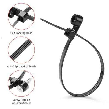 1000 PCS 12 inch Black Zip Ties with Screw Hole 70lbs Mountable head Cable Ties Straps Multipurpose Heavy Duty Nylon Cable Zip Ties with Screw Mounting Hole
