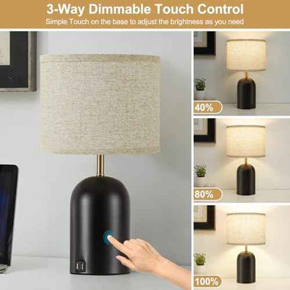 Bedside Lamps with USB C+A Charging Ports, Table Lamp Touch Control 3-Way Dimmable Modern Lamp for Bedroom Lamps for Night Stands with Fabric Shade for Living Room Office Dorm (LED Bulbs Included)
