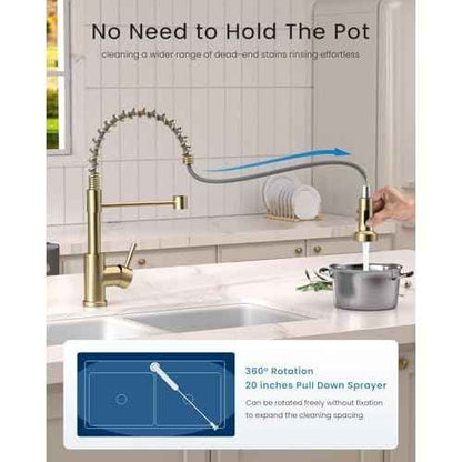 APPASO Gold Kitchen Faucet with Pull Down Sprayer, Brushed Gold Kitchen Sink Faucets 18 Inches Commercial Single Handle High Arc Faucet for Sink, Stainless Steel Kitchen Faucet for Sink 1 or 3 Holes