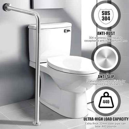 Zonon Wall to Floor Safety Grab Bar 24" by 33" Drinking Fountains Stainless Steel Brushed Finish Non-Slip Split-Design Shower Toilet Grab Bars forBathroom Wet Areas Disabled Elderly Pregnant Women