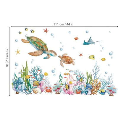 wondever Ocean Grass Seaweed Wall Stickers Under The Sea Turtle Coral Reef Tropical Fish Wall Art Decals for Baby Nursery Kids Bedroom Bathroom