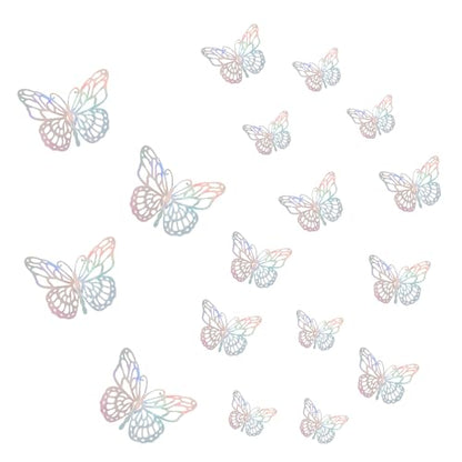 3D Butterfly Wall Decor,72 PCS Removable Stickers Wall Decorations with Traceless Stickers 3 Sizes Room Mural for Nursery Classroom Offices Kids Bedroom Bathroom (F, Silver)