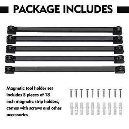 5 Pack Magnetic Tool Holder, Magnetic Strips Tool Magnet Bar PVC Coated for Garage Tool Organizer 16 In