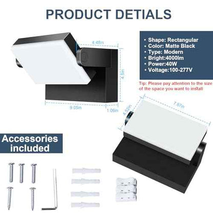 40W LED Outdoor Wall Light, 5000K Daylight Waterproof Floodlights, 360 ¡Æ Adjustable Wallpack Lighting Modern Security Commercial Exterior Wall Mount Fixture for Yard Hardwired Super Bright