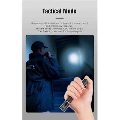 P2A Compact Dual-Mode Tactical Flashlight, 1200 Lumens Turbo Mode with 330m Beam Distance, USB-C Rechargeable 2xBattery, IP68 Waterproof, Pen-Shaped Design with Pocket Clip