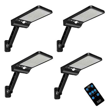 Aqonsie Solar Lights Outdoor with Remote, 180¡Æ Adjustable 56LED Solar Flood Light, Outside Security Motion Sensor Lights Outdoor with 3 Lighting Modes for Backyard,Gutter,Garden,Front Door 4 Pack