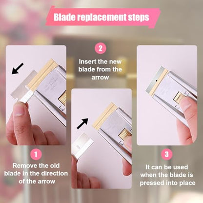 Razor Blade Scraper Tool, Retractable Glass Scraper for Cleaning, Metal Paint Scraper Tool with 10 Extra Blades, Car Cleaning Tools for Window, Sticker, Decal, Glue, Label, Paint (2PCS)