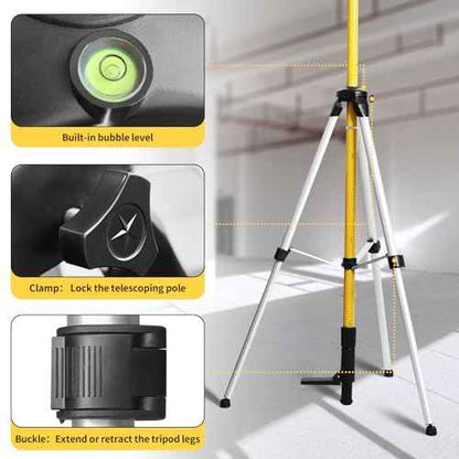 IKOVWUK 13.8 Ft Telescoping Laser Level Pole with Tripod, 4.2 M Pole Stand for Level Tool, Multi-function Fine-tuning Bracket with 1/4¡± Thread & 5/8¡±Thread Adapter, Carry Bag Included