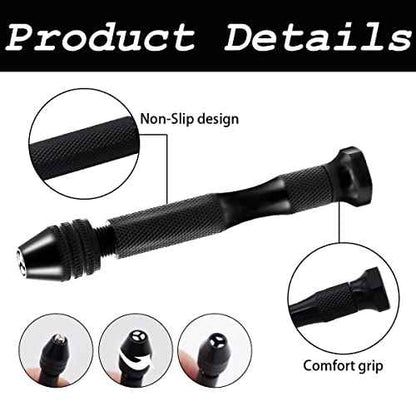 Dianrui 60 PCS Pin Vise Hand Drill Set including a Hand Drill, a Elbow Tweezers, 10 PCS PCB Mini Drills Bits, and 48 PCS 0.3-3.5mm Twist Micro Drill Bit Set for Jewelry DIY, Resin and Model Making Etc