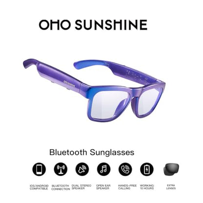 OhO Smart Glasses,Safety Glasses with Bluetooth Speaker,Indoor/Outdoor UV Protection and Voice Control,Unisex(Blue Light Lens)