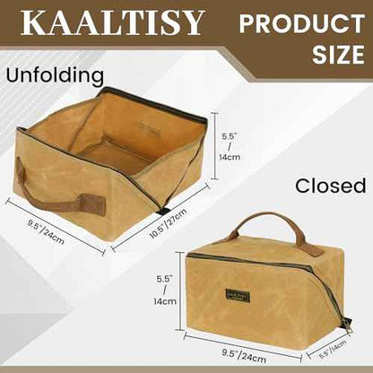Heavy Duty Tool Storage Organizer, Tool Pouch with Metal Zipper + Handle, 16 OZ Waxed Canvas Tool Bag | 3-Pack | Army Green + Khaki + Grey