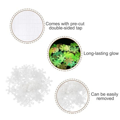 uxcell 50pcs Glow in The Dark Snowflake Fluorescent Plastic Wall Stickers Adhesive Murals Decals for Home Art Ceiling Bedroom Wall Decorations, White