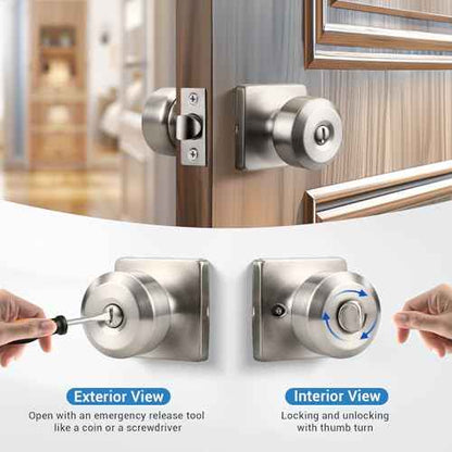 KNOBWELL Brushed Nickel Door Knob, Square Interior Door Knobs, Privacy Door Knob for Bedroom Bathroom, Stainless Steel Indoor Door Knobs, 6 Pack