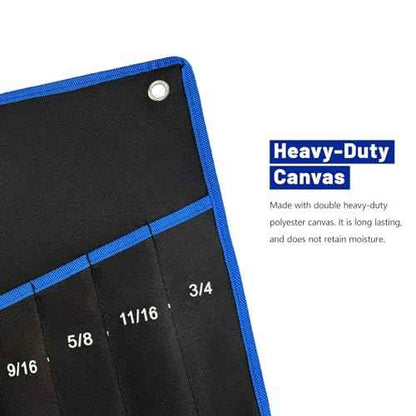2-Pieces Roll Up Wrench Pouch SAE and Metric, Heavy Duty Canvas Tool Wrench Organizer Bag 10+12 Pockets (Only Pouch)
