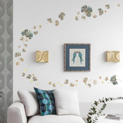 11.8 x 7.9 Inch Ginkgo Leaf Wall Decals Spring Themed Wall Stickers Ginkgo Leaf Foil Stamping Stickers Peel and Stick Modern Art Wall Sticker DIY Mural Decor for Home Living Room Bedroom Office