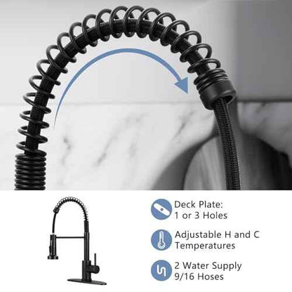DJS Kitchen Faucets with Pull Down Sprayer Oil Rubbed Bronze -High Arc Single Handle 1 or 3 Holes Spring Kitchen Sink Faucet with Deck Plate for Farmhouse RV Vessel Basin