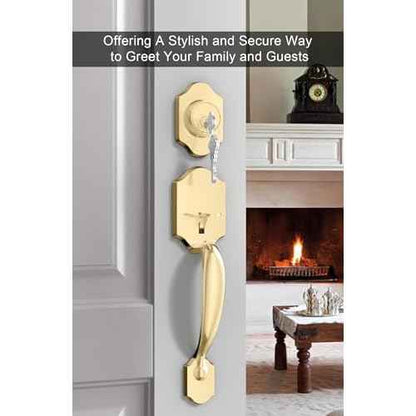 goldenwarm Front Door Handle and Deadbolt Set, Gold Front Door Lock Set with Reversible Handle Lever, Classic Brass Front Door Hardware, Front Door Handles and Locks
