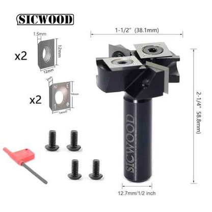 Slab Flattening Router Bit - 1/2 Shank, 1-1/2' Cutting Dia, 2+2 Knife Design, Mini CNC Spoilboard Surfacing Bit, Perfect for Planing&Rabbeting, Flycutter, Slab Leveler