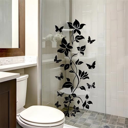 Black Vine Flower Butterfly Wall Stickers, sacinora Simplicity Floral Art Wall Decals Removable Vinyl Peel and Stick for Bathroom Living Room Bedroom Home Decorations