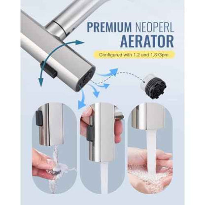 ALEASHA Bar Sink Faucet Single Hole, 3 Water Modes Wet Bar Faucets with Pull Out Sprayer, Prep Sink Faucet 360 Swivel for Small Kitchen Bathroom Faucets with cUPC Supply Lines, Brushed Nickel