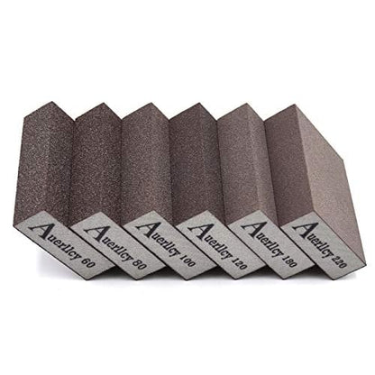 Sanding Sponge, Auerllcy 6 Pieces 60/80/100/120/180/220 Grit Sanding Blocks Assortment, Coarse/Medium/Fine. Washable and Reusable.