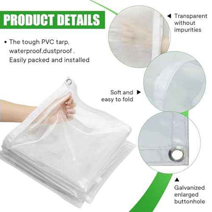 Clear Tarp Heavy Duty Waterproof 10 x 10 FT, 20 Mil Clear Tarps with Grommets, Heavy Duty Clear Vinyl Tarp for Patio Pergola Garden Canopy Rainproof Wind-Proof Anti-Tear (10 x 10FT)