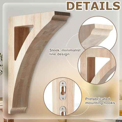 4 Pcs 1 3/4" W x 8 1/2" D x 12" H Traditional Wood Corbels Wooden Shelf Brackets Unfinished Paintable Solid Wooden Bracket for Doorway Countertops Home Shelves Cabinet Furniture Support