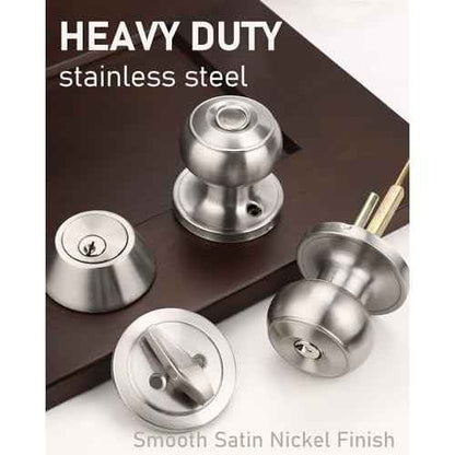 3 Pack Keyed Alike Front Door Knob and Deadbolt Set, Entry Door Locksets with Single Cylinder Deadbolt, Satin Nickel Flat Round Door Lock Set for Bedroom/Office/Exterior Doors