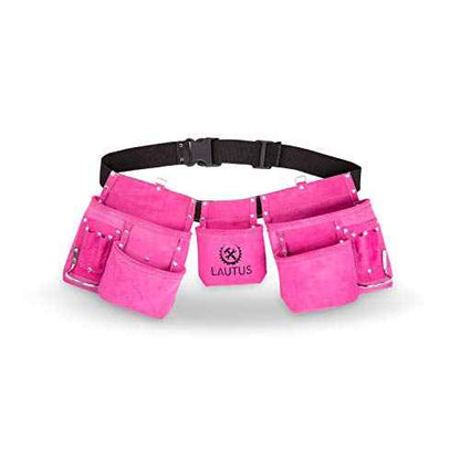 LAUTUS Pink Tool Belt/Pouch/Bag, Carpenter, Construction, Framers, Electrician |11 Pockets| 2 Steel Hammer Holders|