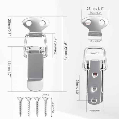 BlingKingdom 4 PCS Stainless Steel Spring Loaded Toggle Latches with Screws, Small Catch Clamp Clip Silver Tension Clasp for Toolbox Case Drawer Cabinet Closure Latch Lock (73 mm)