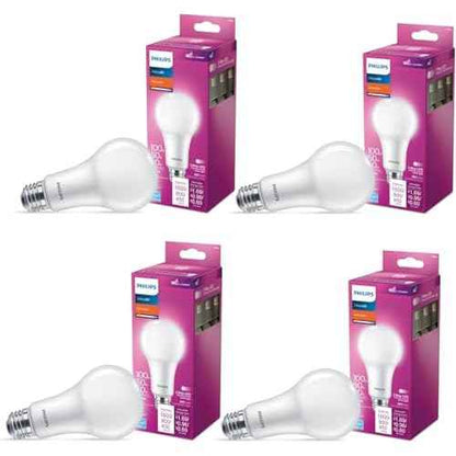 PHILIPS LED 100-60-40W A21 4-Pack 3-Way Soft White (2700K) 1600-800-450 Lumen (14-8-5W = 100-60-40W) Frosted Flicker-Free Light Bulbs