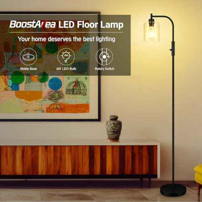 BoostArea Dimmable Standing Lamp with Seeded Glass Lampshade, 6W LED Bulb Included, Modern Industrial Lamp for Living Room, Bedroom, Office