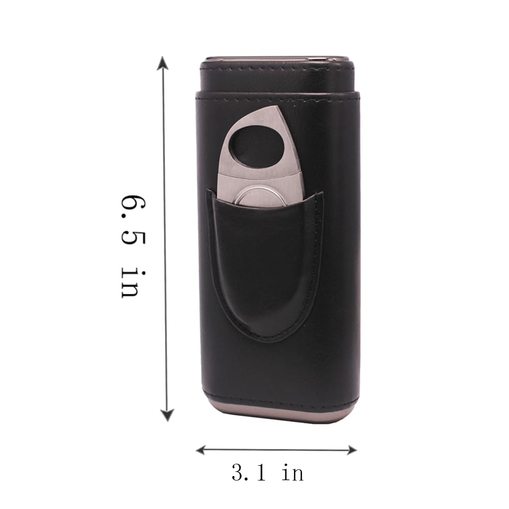 AMANCY Soft Leather Cigar Case - Travel Humidor Accessories with Cutter and Small Humidifier - 3-Finger Portable Cigar Carrying Case, Black