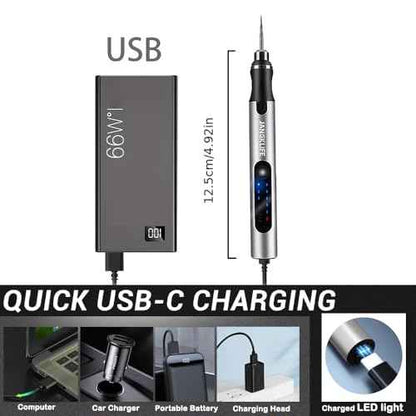Electric Engraving Pen, 3-Speed Mini Cordless Rotary Tool Kit with 54 Accessories - USB-C Rechargeable for Wood, Metal, Glass, Plastic - Ideal for DIY, Jewelry & Craft Projects