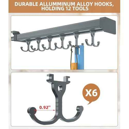 Pull Out Broom Holder, Multifunctional Slide Broom And Mop Storage/Organizer With Adjustable Double Row Sliding Hook, Garage Organization Hooks, for Closet Laundry Garage - Dark grey - 36cm