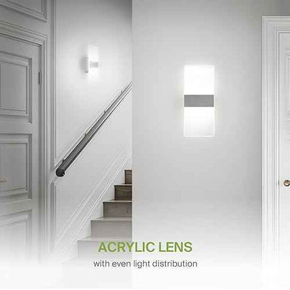 ASD 12 Inch LED Indoor Wall Sconce - Modern Interior 12W 2700K-5000K Adjustable Dimmable Wall Mounted Light Fixtures, Acrylic Glass Wall Lights for Stairway, Hallway - UL, Brushed Nickel, 2 Pack