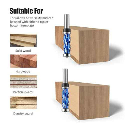 HOZLY Flush Trim Router Bit 1/2" Shank, Double Bearings Flush Trim Bit 1/2 Spiral Trimming Bit, Wood Router Tool Hardwood Flush Cut Router Bit Router Template Bit for Wood MDF(2PCS)