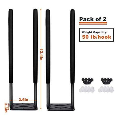 Wallmaster Wall Mount Garage Hooks, 2Pcs Heavy Duty Long Utility Storage Hooks for Hanging Tire, Chair, Ladder, Garden Tools, Strollers and More