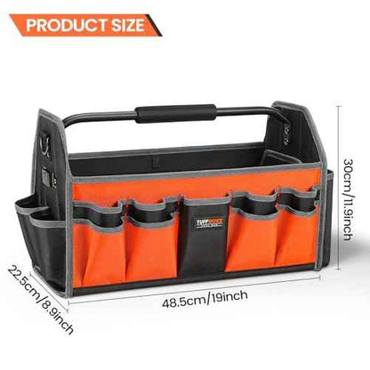 Tool Tote Bag, 15-Pocket Storage Organizer, Heavy-Duty Handle, Orange and Black