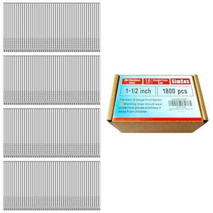 16 Gauge 304 Stainless Steel Straight Finish Nails, Assorted Size Project Pack for Pneumatic, Electric Finish Nailer or Nail Gun (1-1/2")