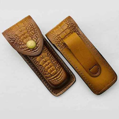 Cow Leather Knife Sheath for Folding Pocket Knife Fit for (LxW) 5.12x1.38" Belt Case Metal Snap Outdoor EDC Hunting Gift