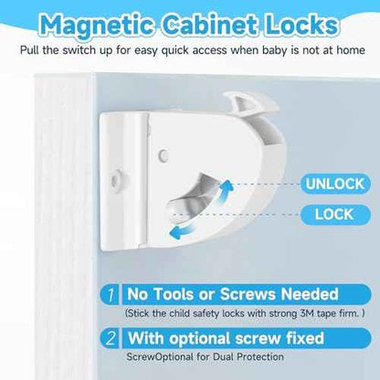 18 Pack Magnetic Cabinet Locks for Child Safety, Drawer Locks Baby Proofing, Magnetic Door Safety Locks for Cabinets and Drawers, Easy Installation No Tools Required (18 Pack and 2 Keys)