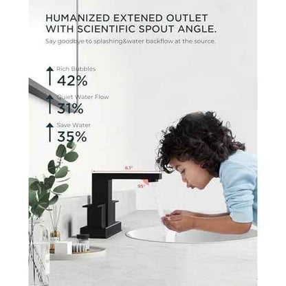 FORIOUS Black Bathroom Faucet Centerset 2 Hole, Square 4 Inch Matte Black Centerset Bathroom Sink Faucet 2 Handle with Metal Pop Up Drain, 24" CUPC Hose and Spare Water Saving Aerator