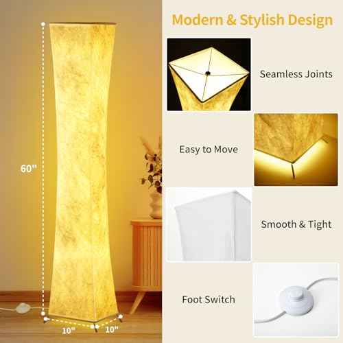 BLUEYE Floor Lamp,1800Lumens,RGBW 2700K-6500K,Remote Control,2 X 80W Equivalent,E26 Base,Color Changing Standing Lamp for Living Room Bedroom,Duppon Paper,60in